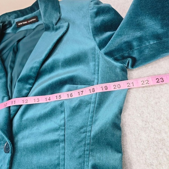 Vtg Y2K New York & Company Blazer Jacket XL Teal Velvet Career Office Fairy Read - Picture 6 of 13